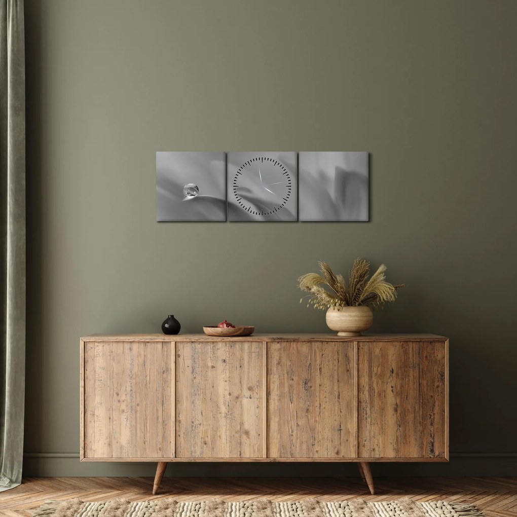 Kép - Csepp a virágon, fekete-fehér (órával) (90x30 cm)