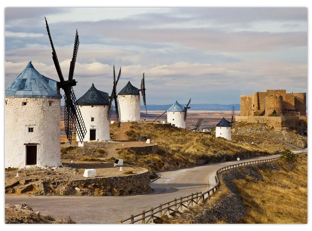 Kép - Consuegra szélmalmai, Spanyolország (üvegen) (70x50 cm)