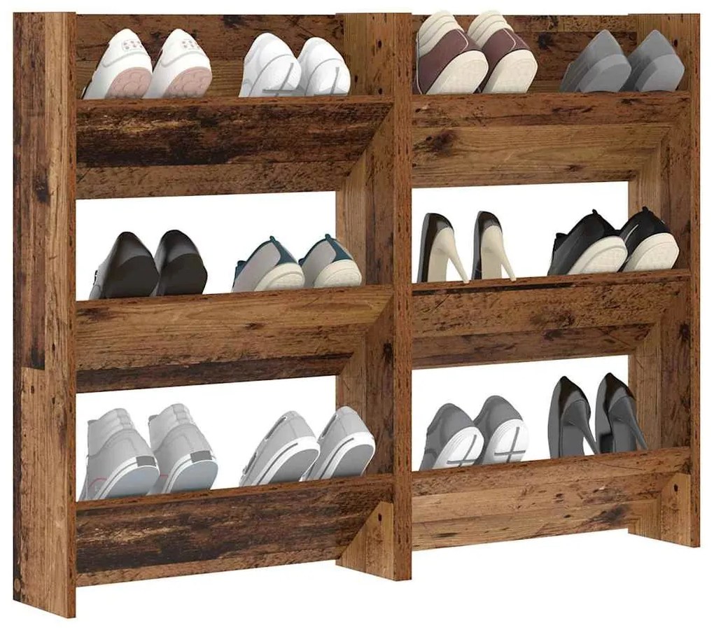Cipőszekrény polcokkal 2 pcs Öreg fa 60 x 18 x 90 cm Faanyag
