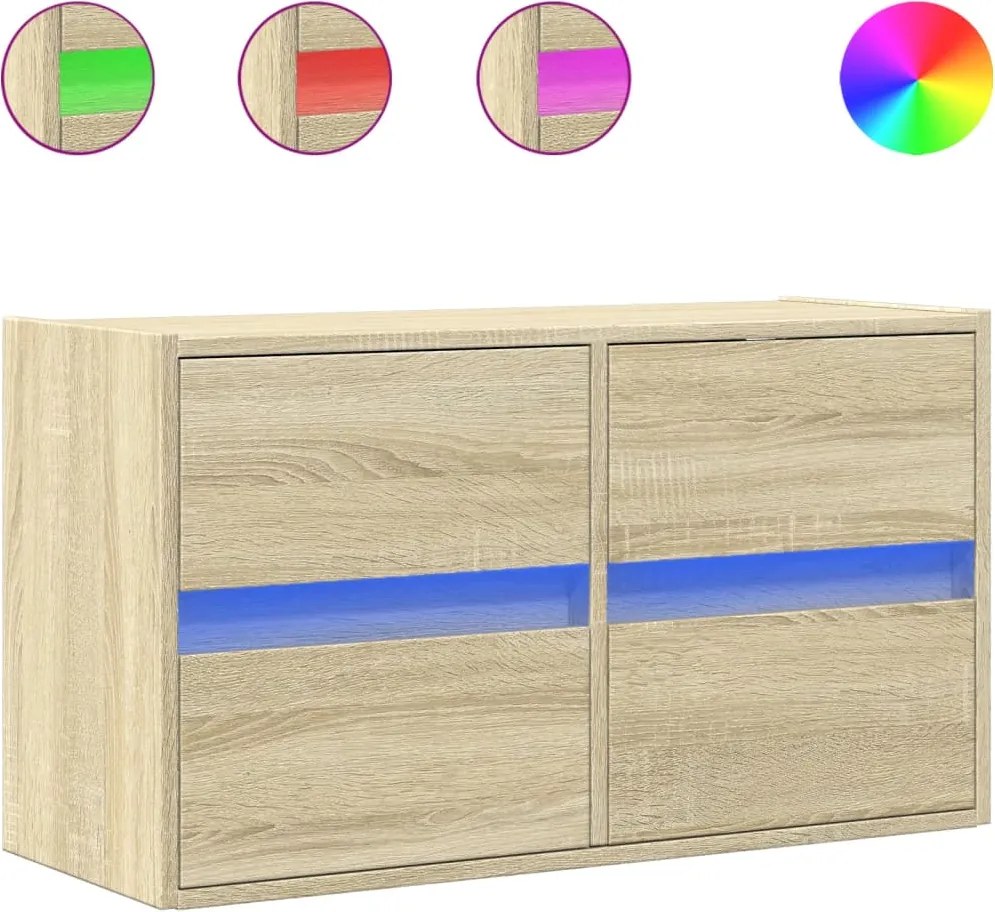vidaXL sonoma tölgy színű fali TV-szekrény LED-ekkel 80x31x45 cm