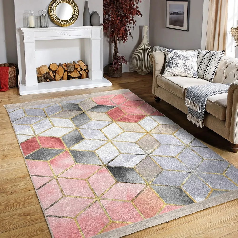 Rózsaszín-szürke mosható futószőnyeg 80x200 cm – Mila Home