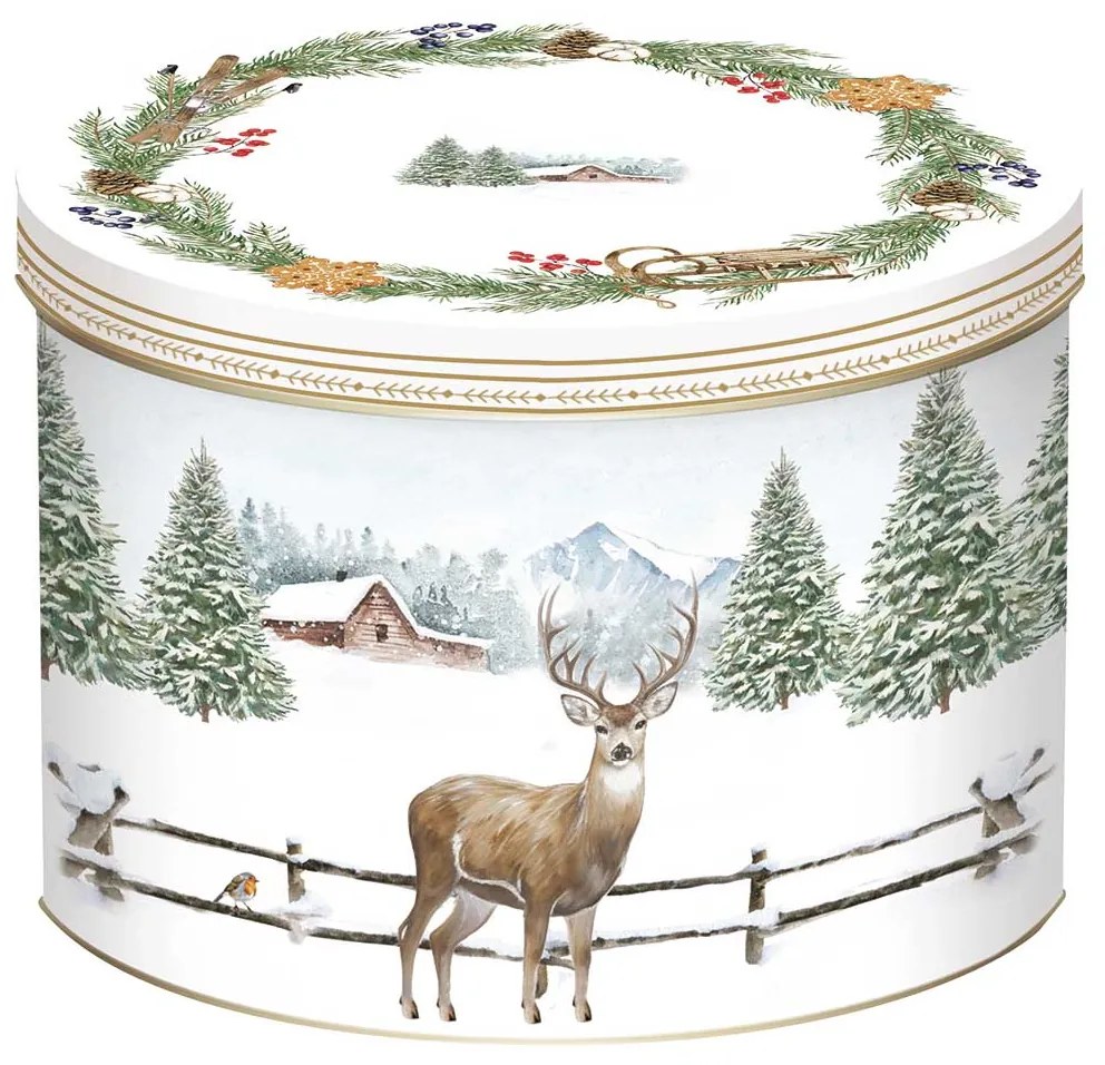 Karácsonyi porcelán bögre szarvasos White Forest fém díszdobozban