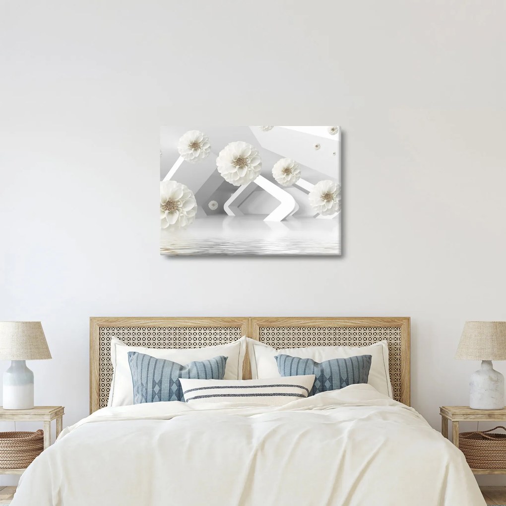 Absztrakt kép fehér virágokkal (70x50 cm)