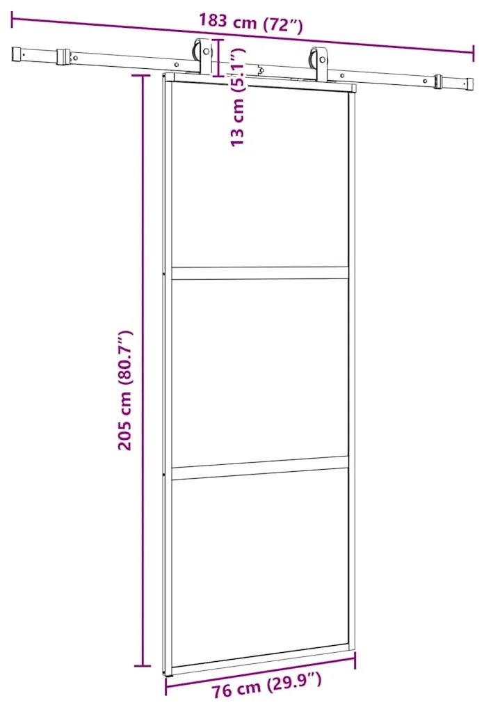 fekete edzett üveg tolóajtó fémszerelék szettel 76x205 cm
