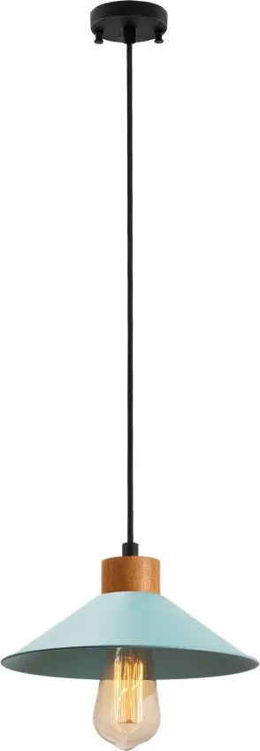 GMN-00005 kék fém függőlámpa fa alappal, Ø24 cm