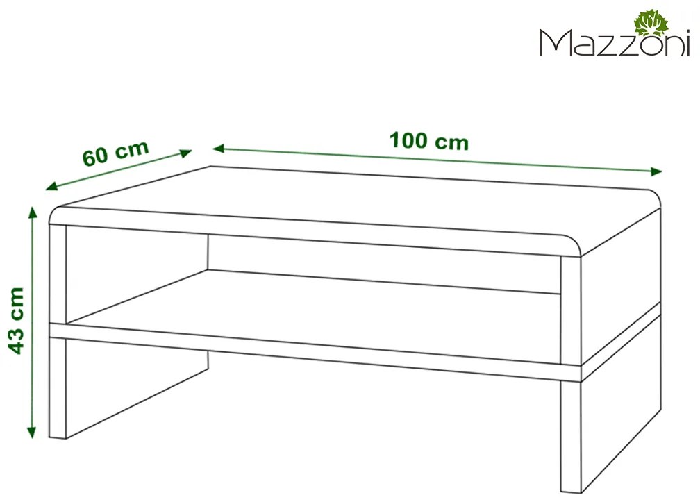 Mazzoni ROCK Fekete Fényes/Millenium Beton - MODERN DOHÁNYZÓASZTAL POLCCAL