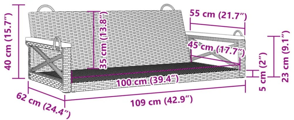 bézs polyrattan hintapad 109 x 62 x 40 cm