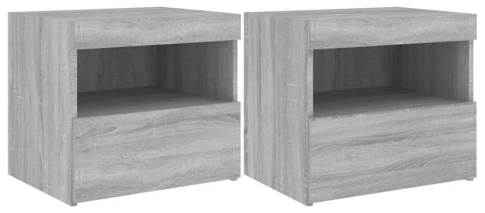 2 db szürke sonoma színű éjjeliszekrény LED-ekkel 50x40x45 cm