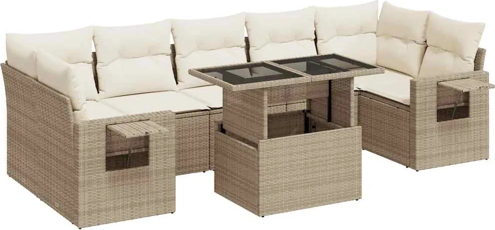 vidaXL 8 részes bézs polyrattan kerti ülőgarnitúra párnával
