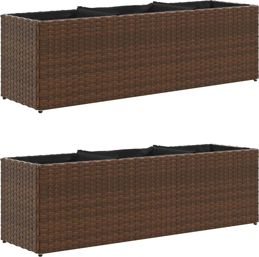vidaXL 2 db barna polyrattan kerti ültetőláda 3 cseréppel 105x30x32cm