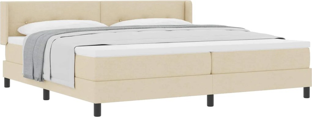 vidaXL Boxrugós ágy matracmal fejtámlával Krém 200 x 200 cm Poliészter