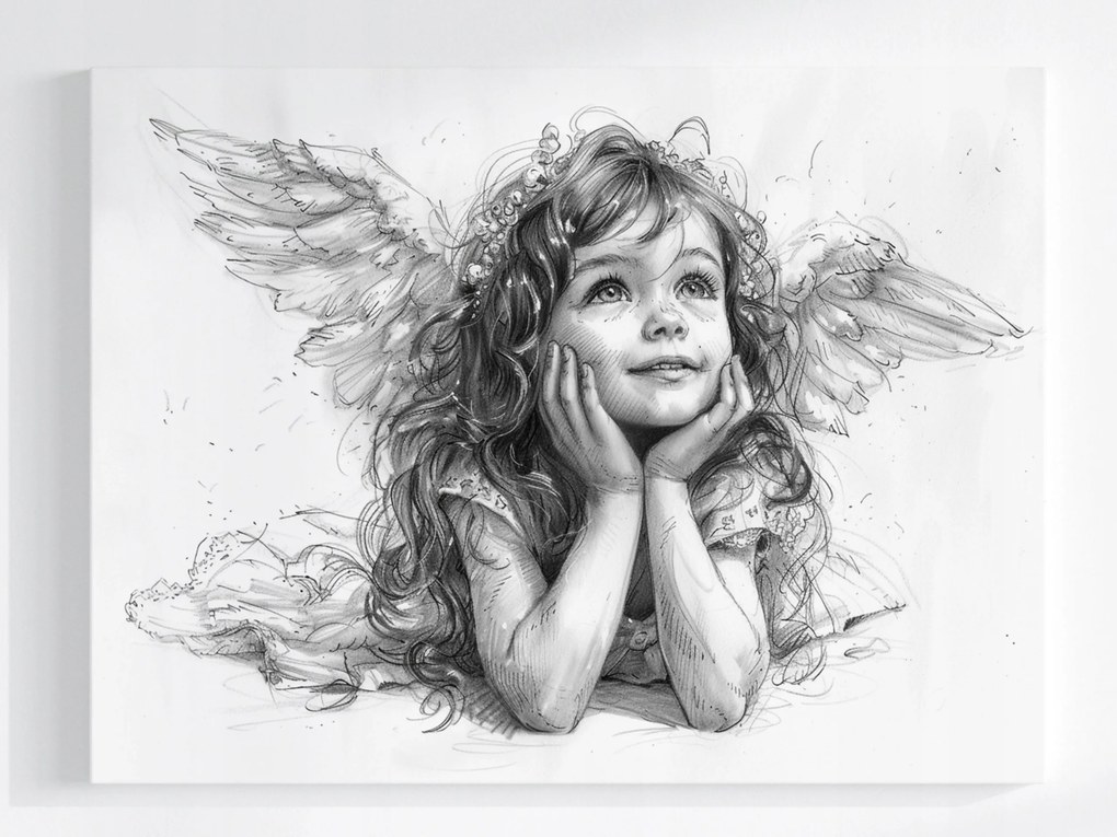 Poszter Grafika Rajz Gyerek Lány Angyal 80x60