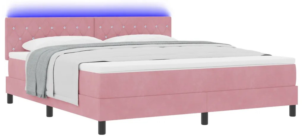 Boxspring Ágy Mattal és LED-del Rózsaszín 180x200 cm Bársonyos
