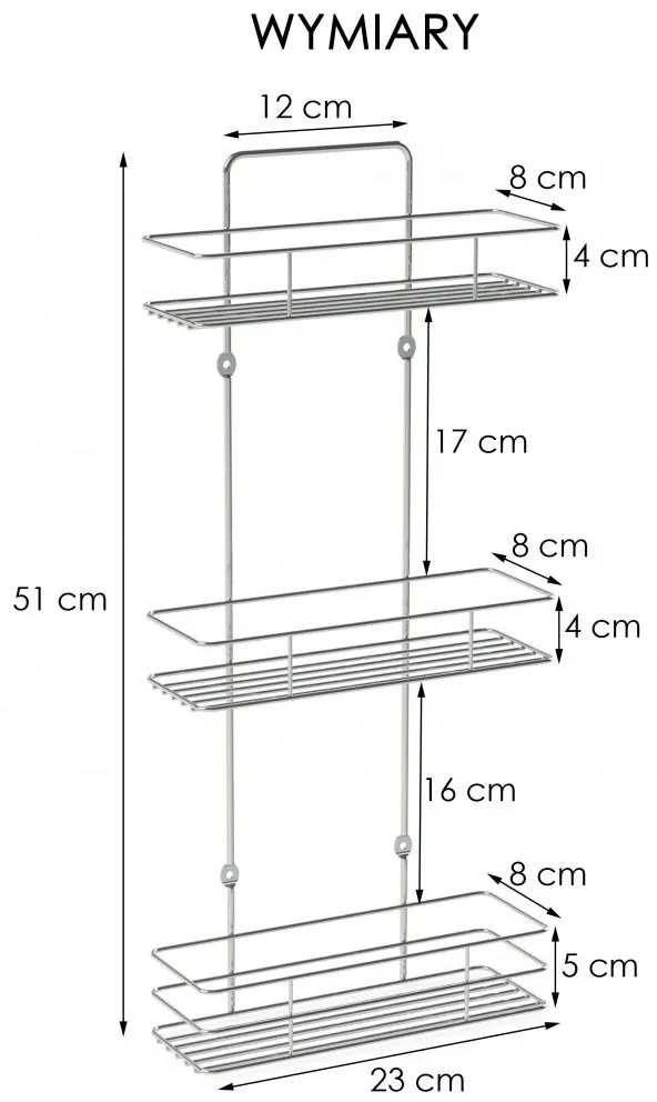 Erga Miko S3, háromszintes polc 23x8x51 cm, króm, ERG-YKA-E.MIKO S3