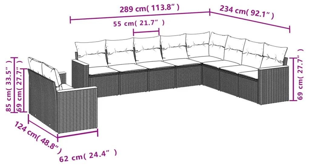 10 részes bézs polyrattan kerti ülőgarnitúra párnával