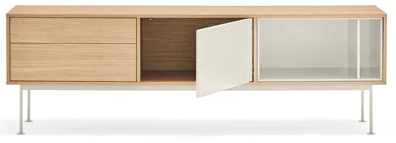 Yoko krémfehér TV-állvány tölgyfa dekorral - Teulat