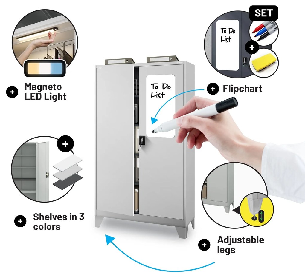 Fém iratszekrény JAN II, 1150 x 185 x 400 mm, szürke