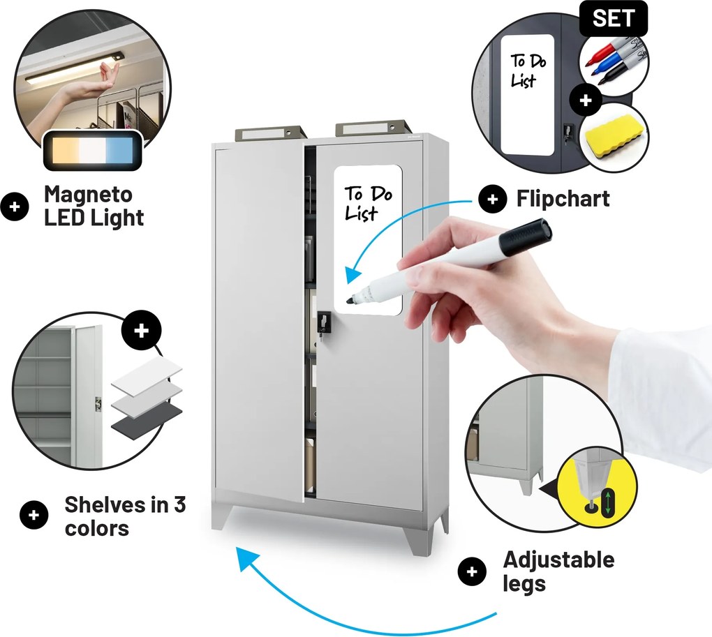 Fém iratszekrény JAN II, 1150 x 1850 x 400 mm, szürke