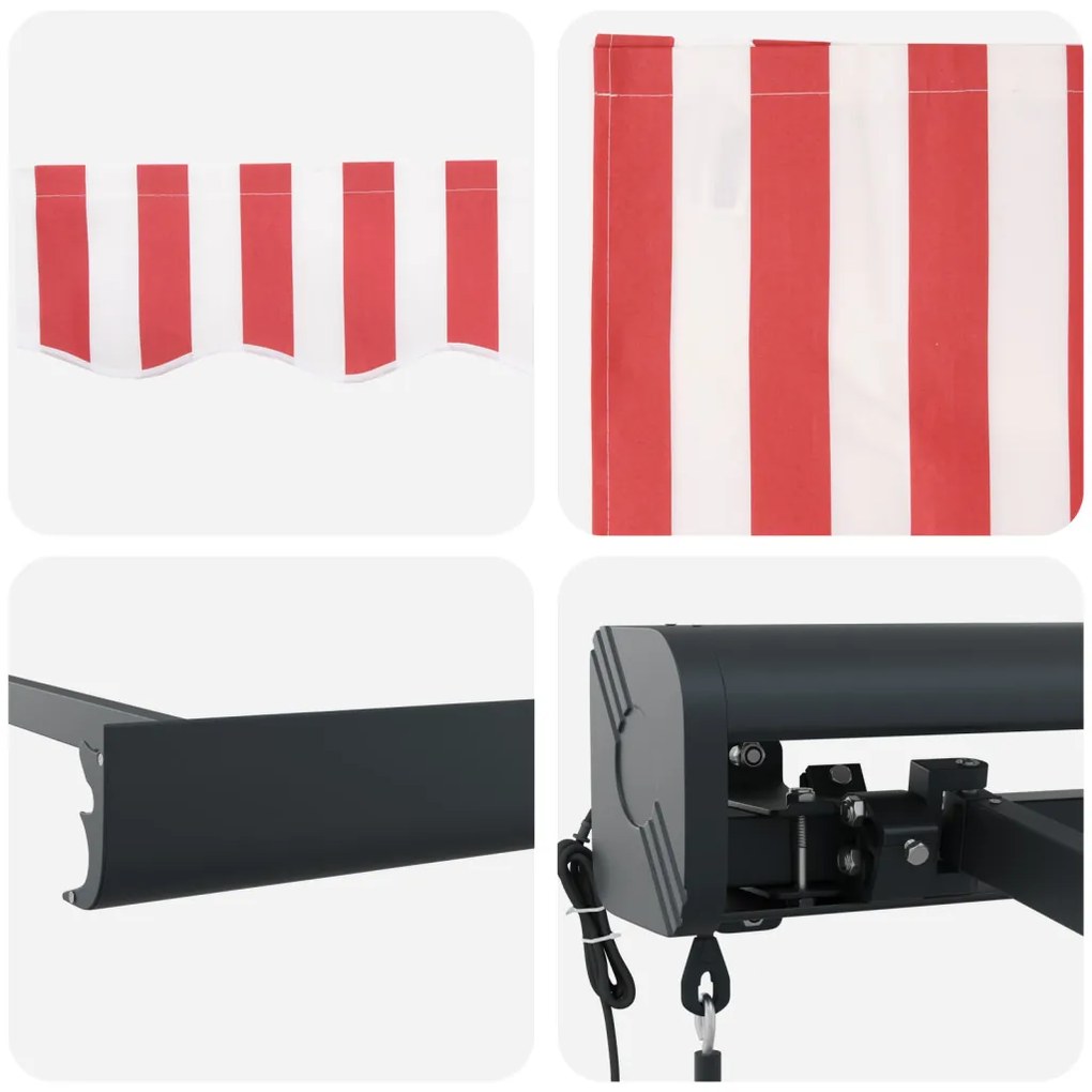Automatikus behúzható napellenző piros-fehér csíkos 350x250 cm