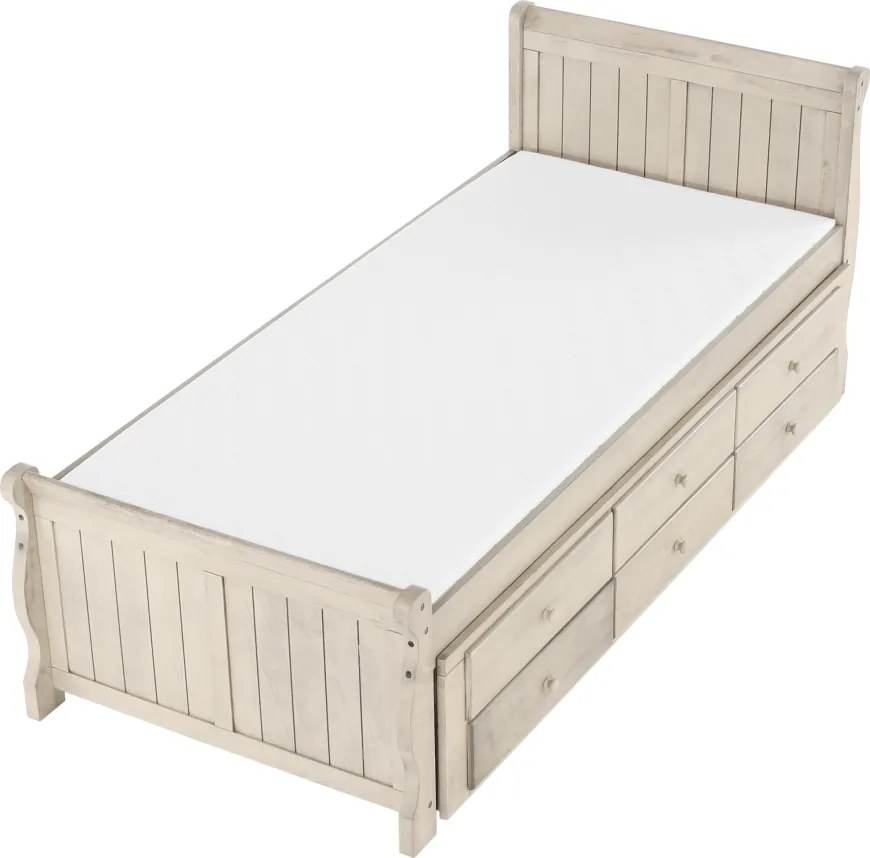 Ágy pótággyal, antik fehér, 90x200, ANTIKO