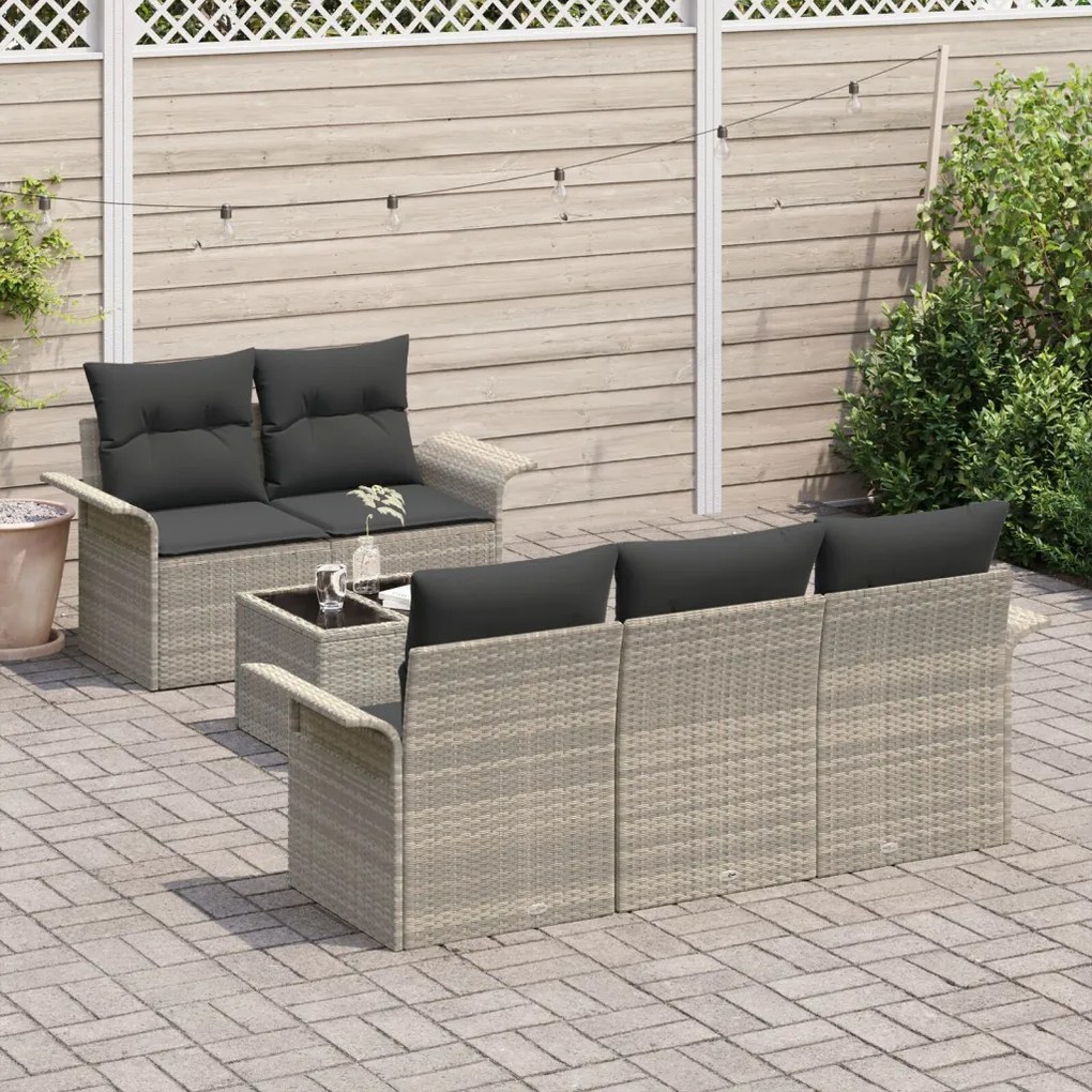 6 Darabos Kert Kanapé Szett Párnákkal Világosszürke Poly Rattan