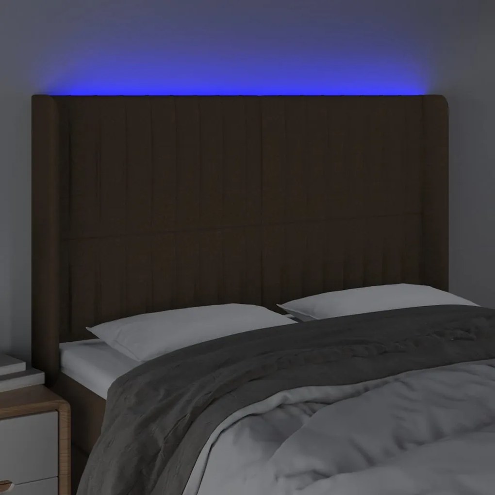 sötétbarna szövet LED-es fejtámla 147x16x118/128 cm