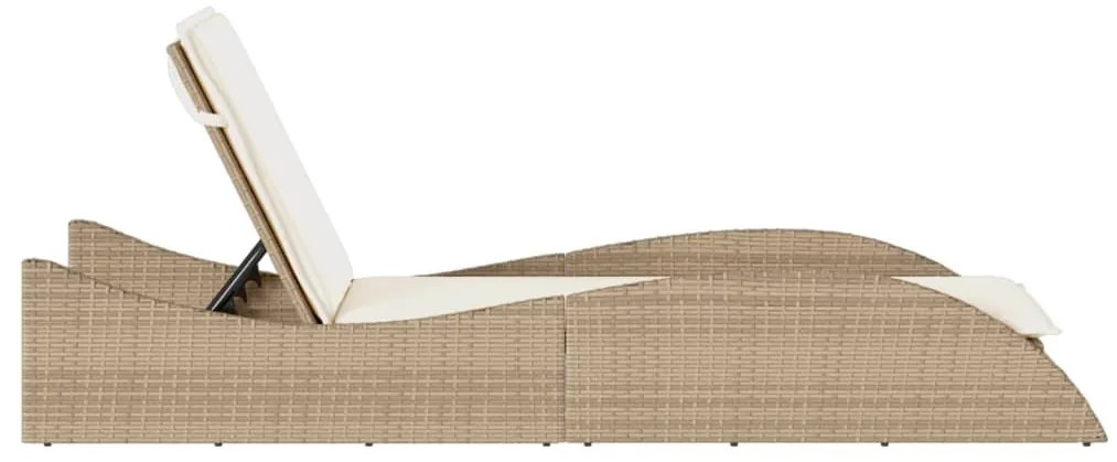 Bézs polyrattan napozóágy párnával 60x205x73 cm