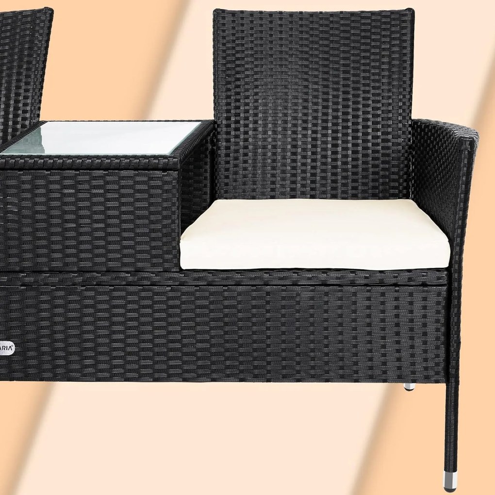 Casaria® Kerti rattan pad asztallal - fekete