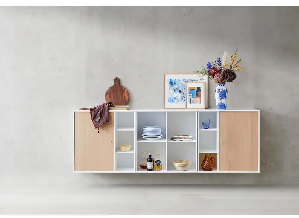 Fehér faliszekrény tölgyfa dekorral Hammel Mistral Kubus, 206 x 69 cm