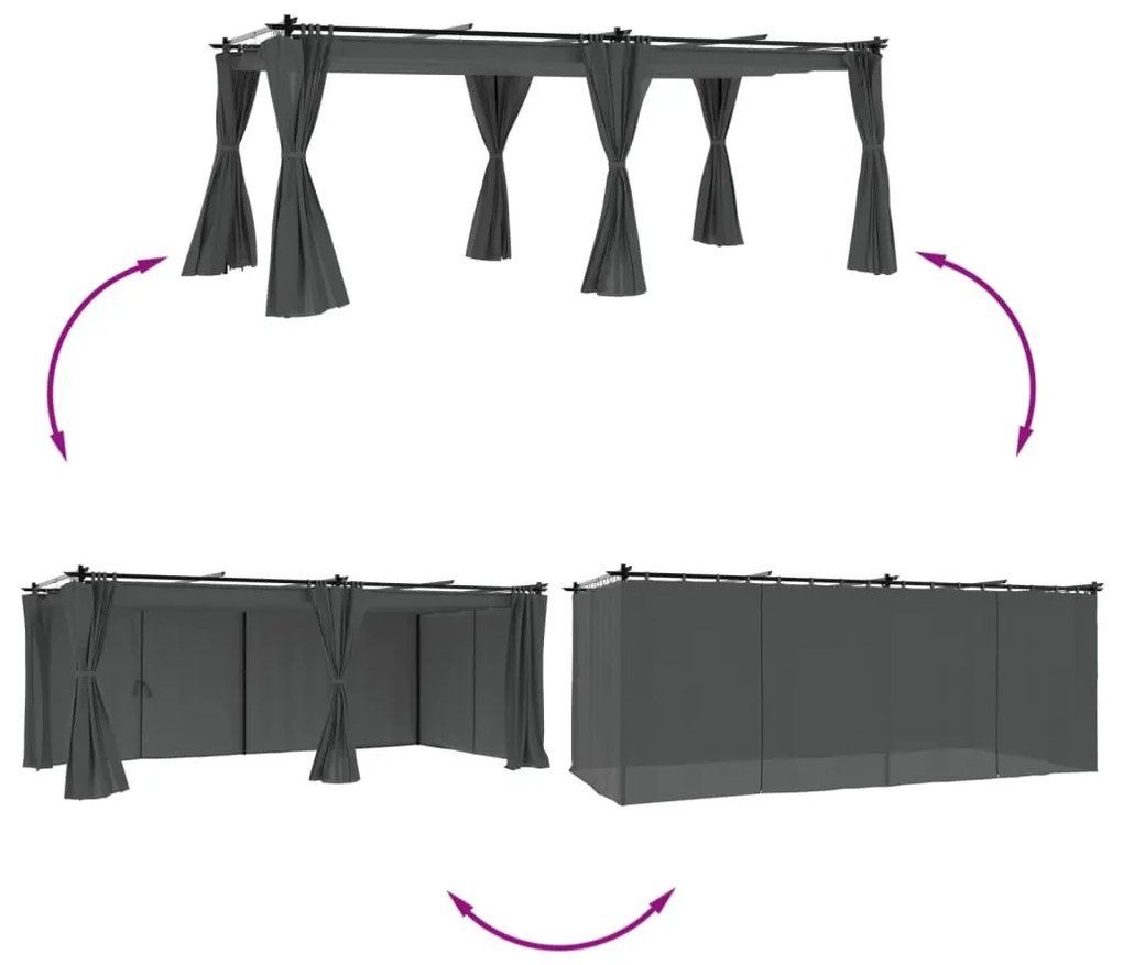 antracitszürke acél pavilon függönyökkel 6 x 3 m