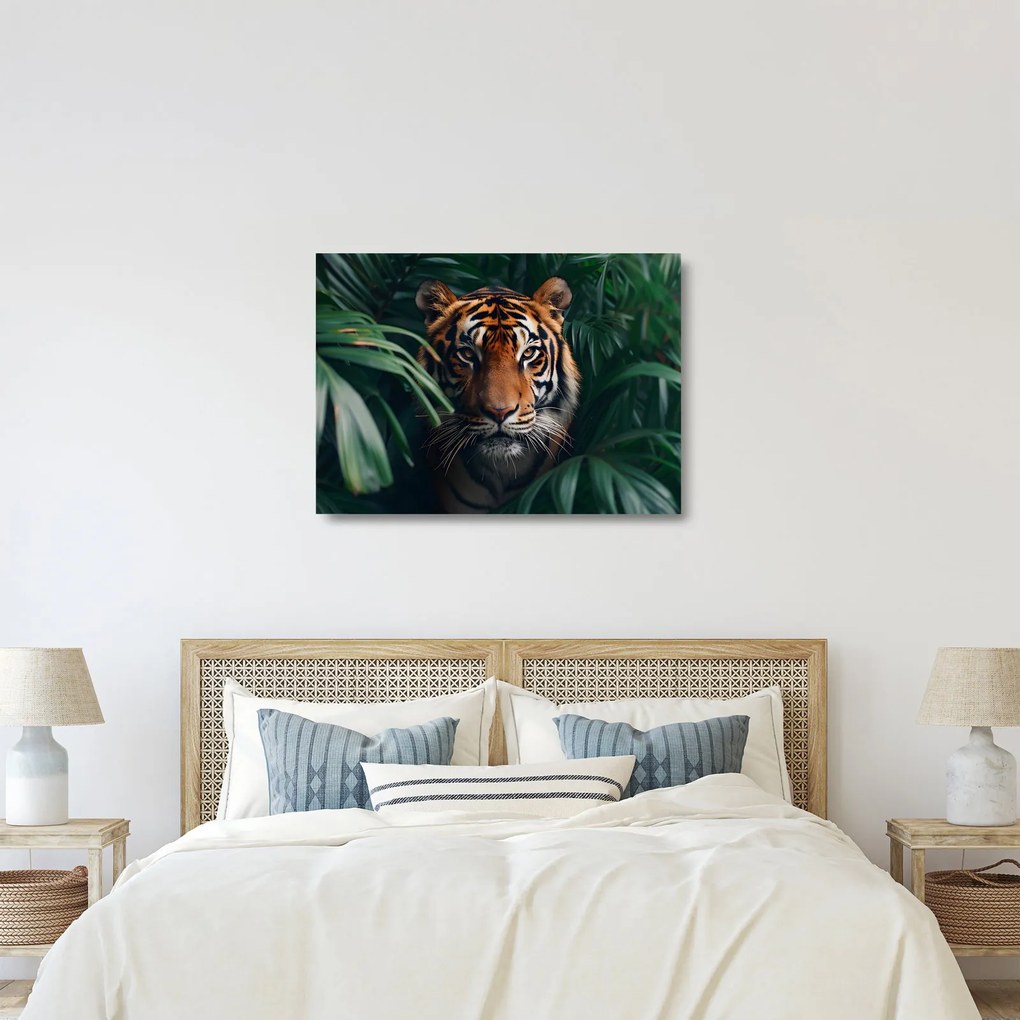 Üveg kép - Egy tigris portréja a dzsungelben (70x50 cm)