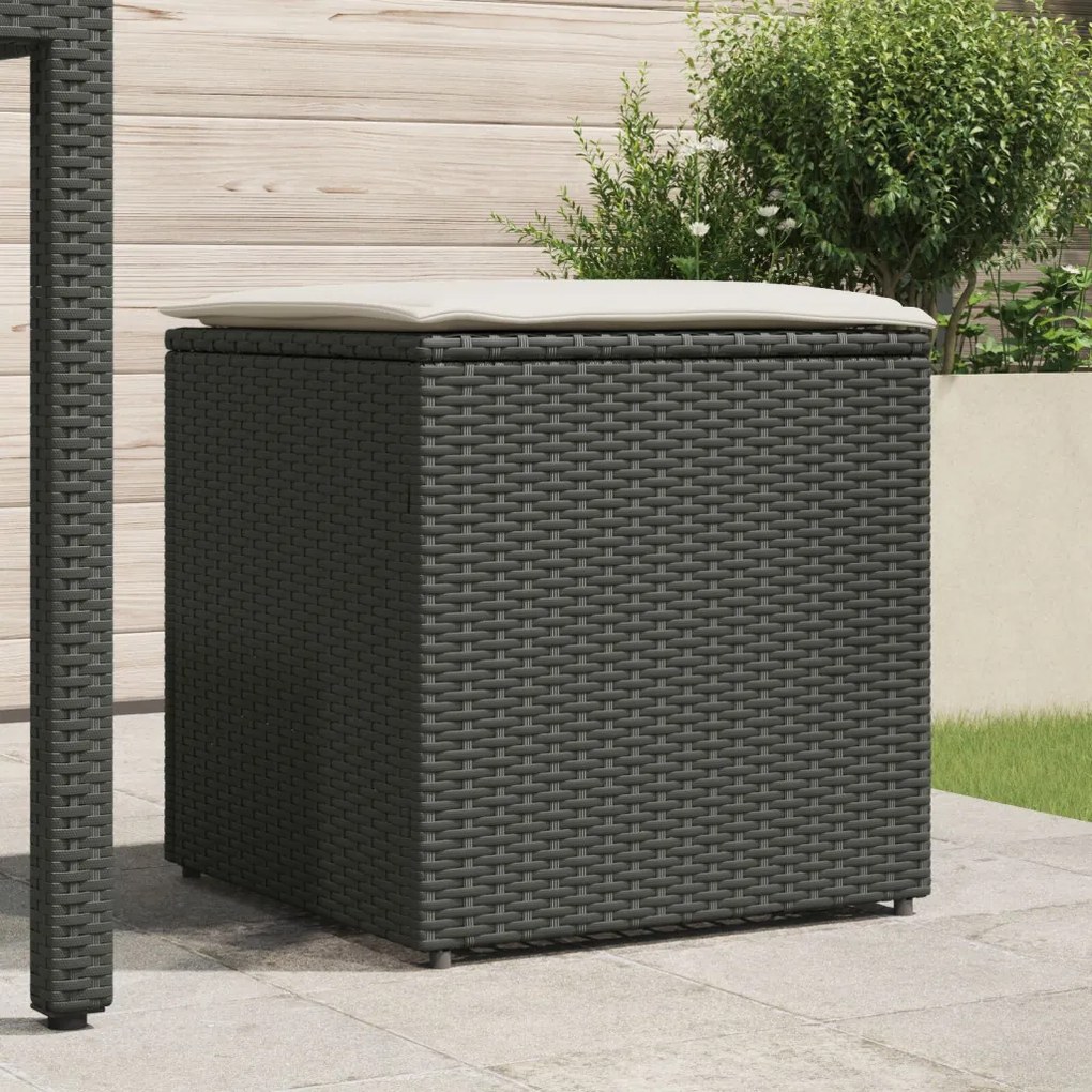 Kültéri Tároló Doboz Fekete és Krém Rattan, Poliészter 80 cm