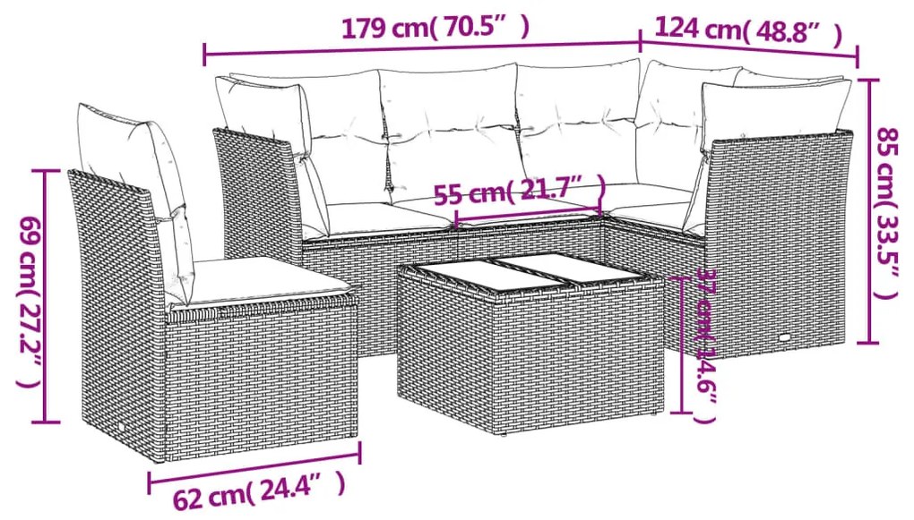 6 részes barna polyrattan kerti ülőgarnitúra párnával