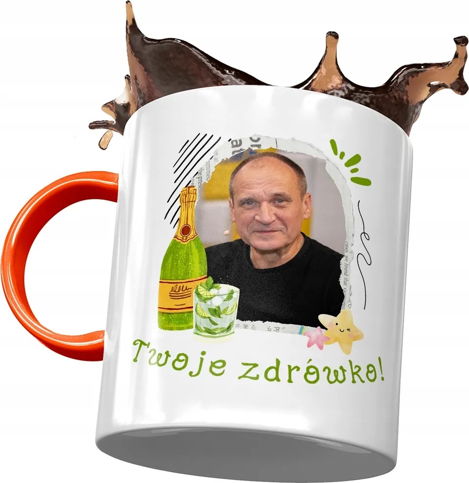 Narancssárga bögre Pawel Kukiz Kukiz 15 Ajándék Nyomtatott Fotóval