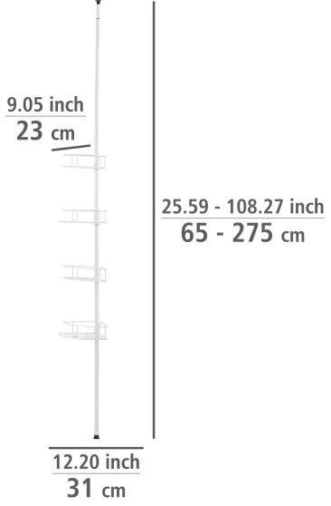 WENKO 26015100 - DOLCEDO sarokpolc 31x230 cm rozsdamentes acél/fehér