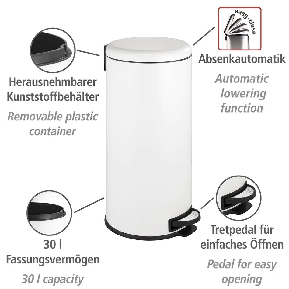 Fehér acél pedálos szemetes 30 l Leman – Wenko