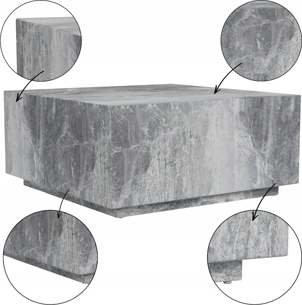 Négyzet Alakú Dohányzóasztal szürke márvány utánzat 90x90x42 cm modern