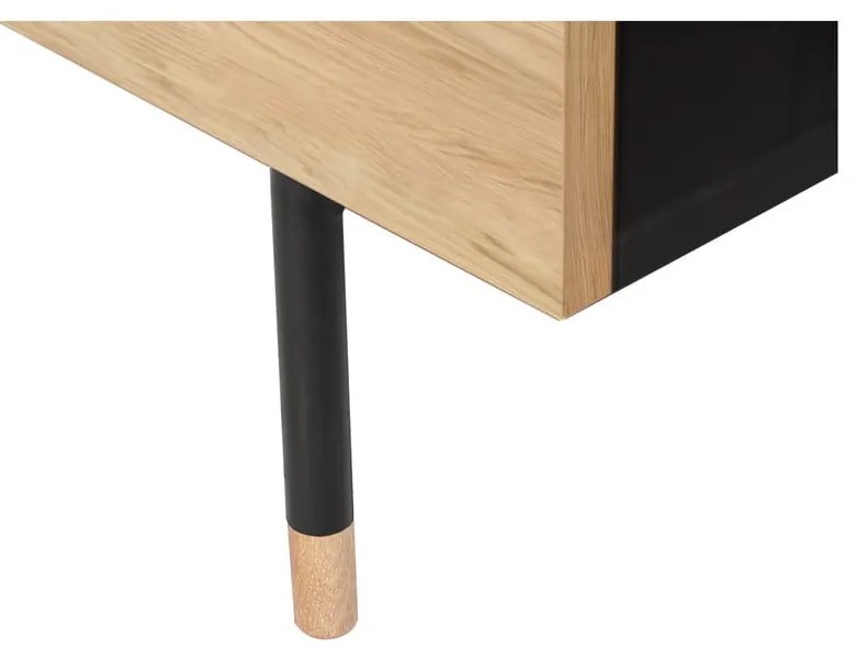 Fekete-natúr színű alacsony komód tölgyfa dekorral 130x87 cm Jugend – Woodman