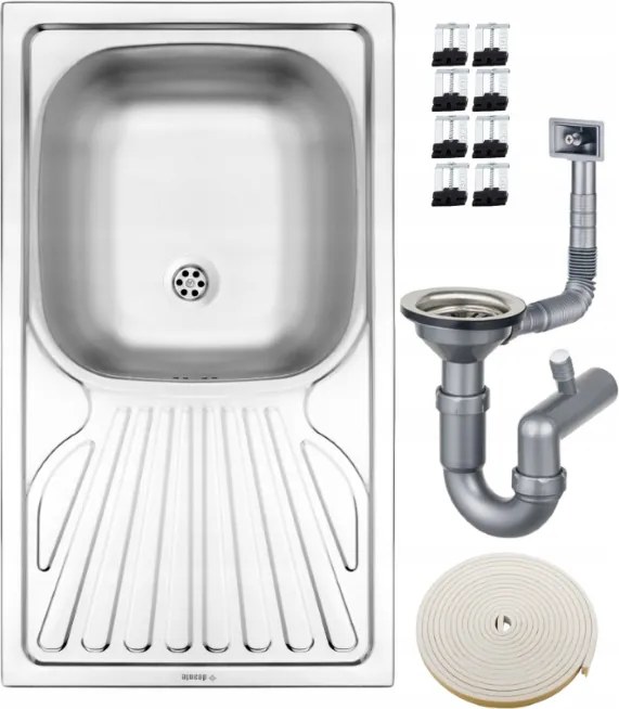 Konyhai süllyesztett acél mosogató egymedencés 76x43 szifon