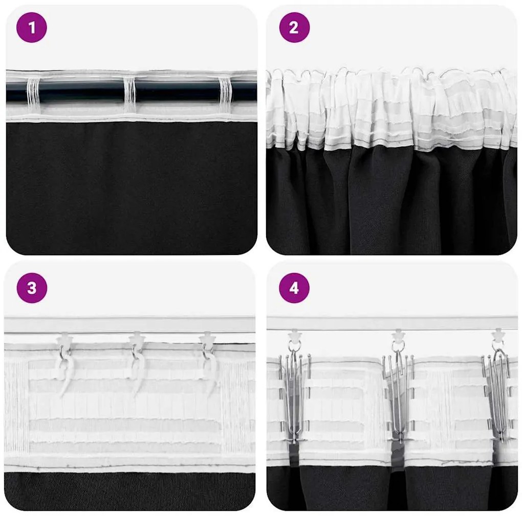 Függönyök függönyökkel 2 pcs Fekete 225x140cm Poliészter