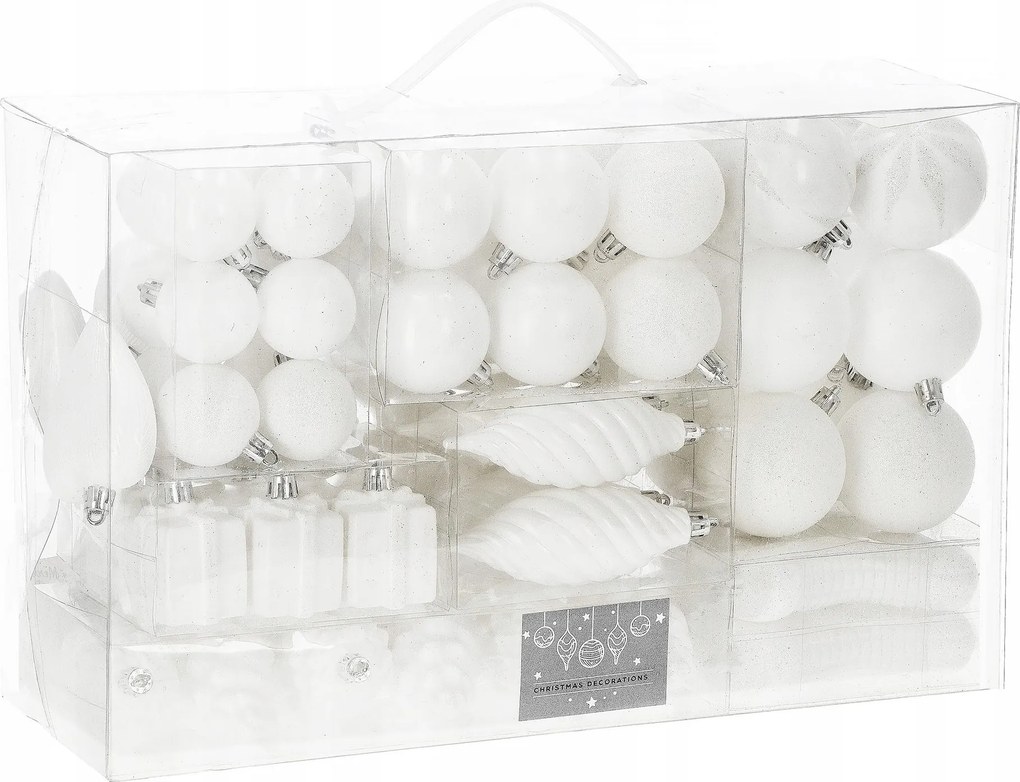 Karácsonyfadíszek x72 Törhetetlen Karácsonyfa Szett XL Fehér Karácsonyfadíszek