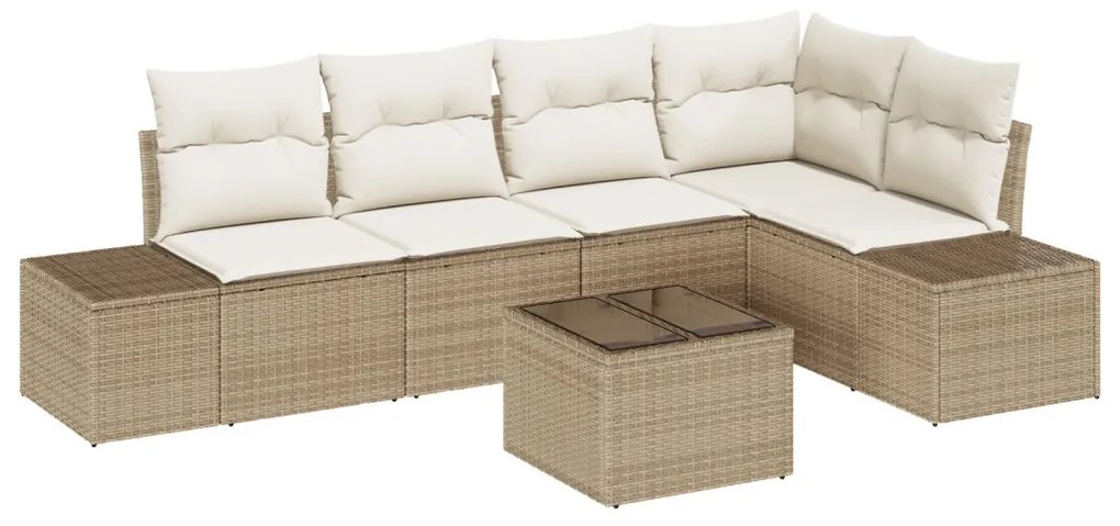 6 részes Kerti Kanapészett Párnákkal Barna Poly Rattan