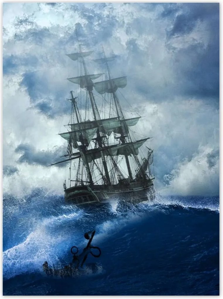 Poszterek 100x135 Vihar Tenger Hajó Tájkép