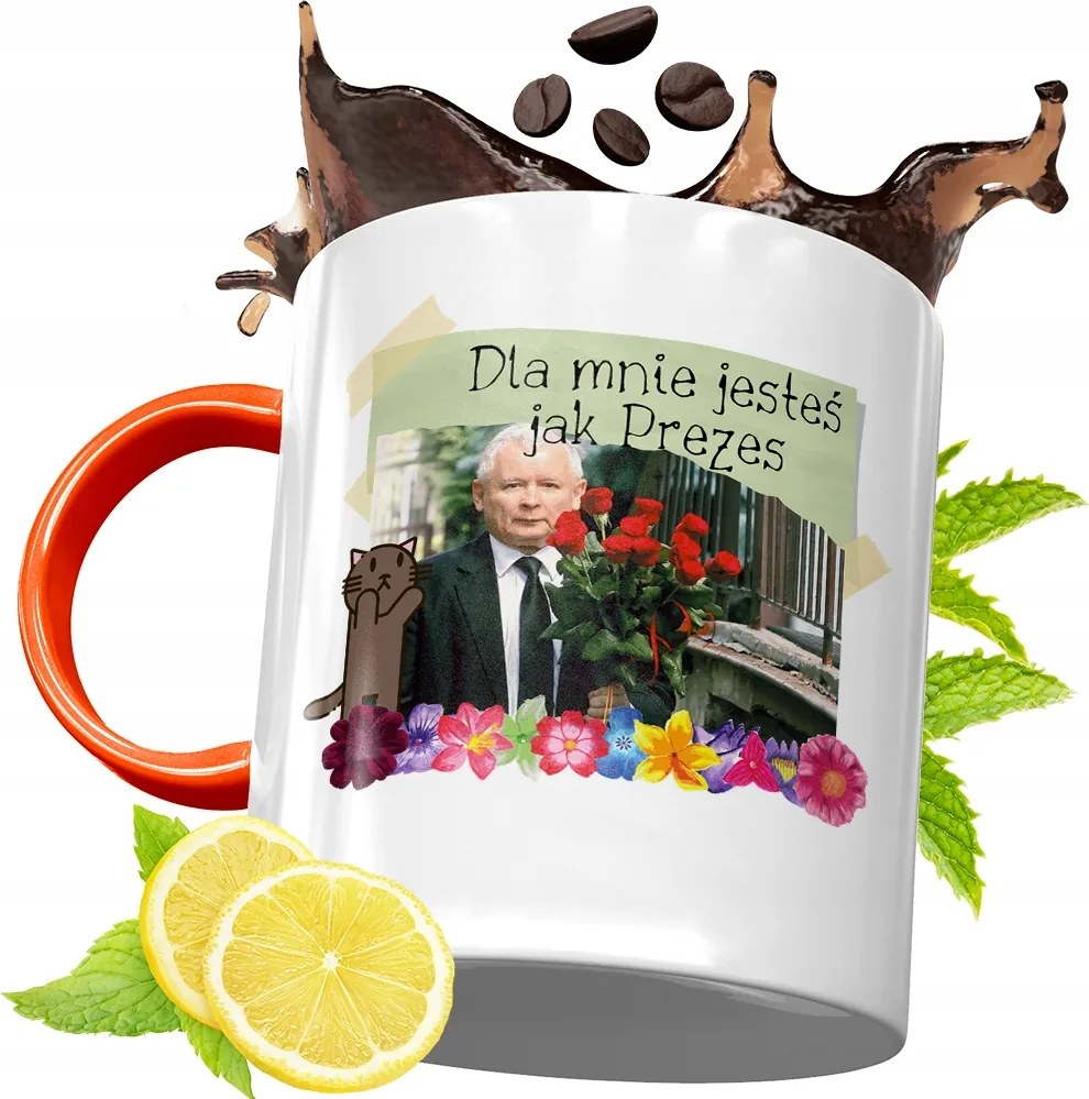 Narancssárga Bögre A Pis Elnökétől Jaroslaw Kaczynski fényképes nyomtatással