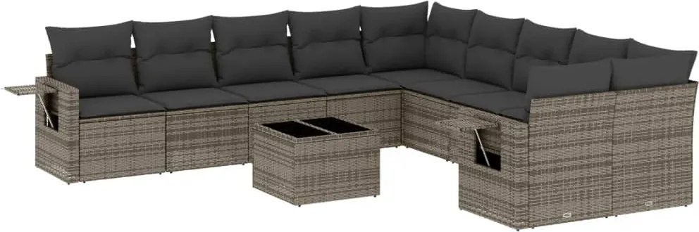 vidaXL 11 részes szürke polyrattan kerti ülőgarnitúra párnákkal