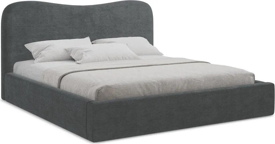 Sötétszürke kárpitozott ágyneműtartós franciaágy ágyráccsal 180x200 cm Kahai – Makamii