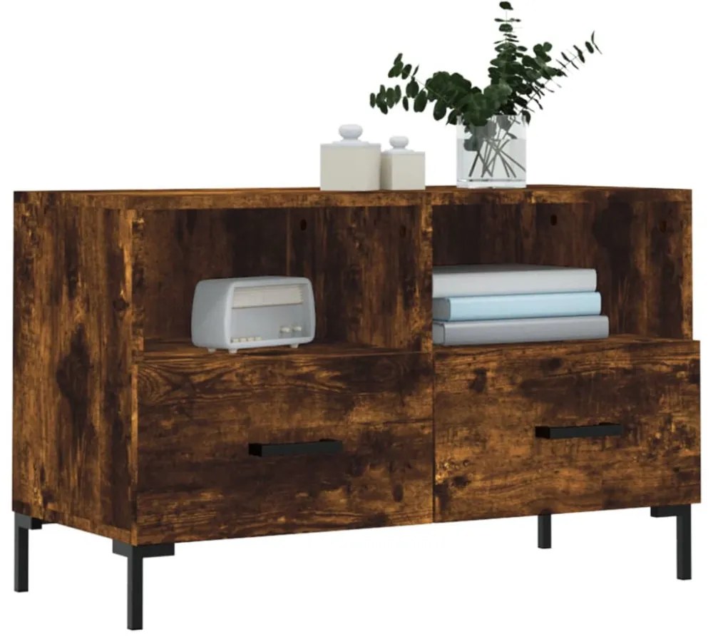 füstös tölgy színű szerelt fa TV-szekrény 80 x 36 x 50 cm