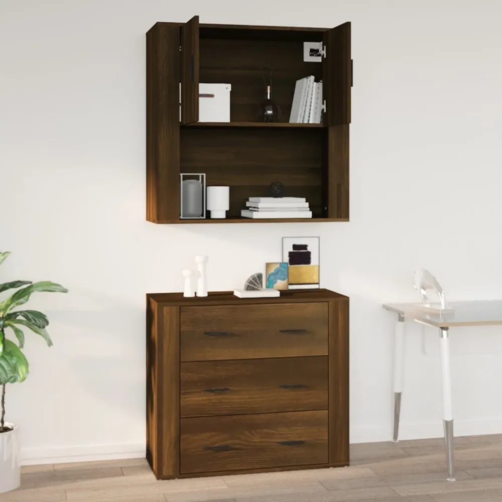 barna tölgyszínű szerelt fa faliszekrény 80x33x80cm