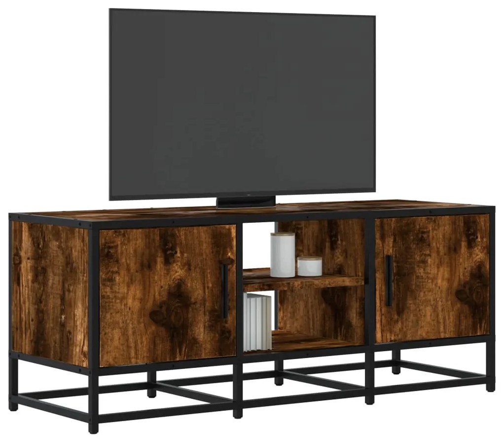 füstös tölgy színű szerelt fa és fém TV-szekrény 100x35x41 cm