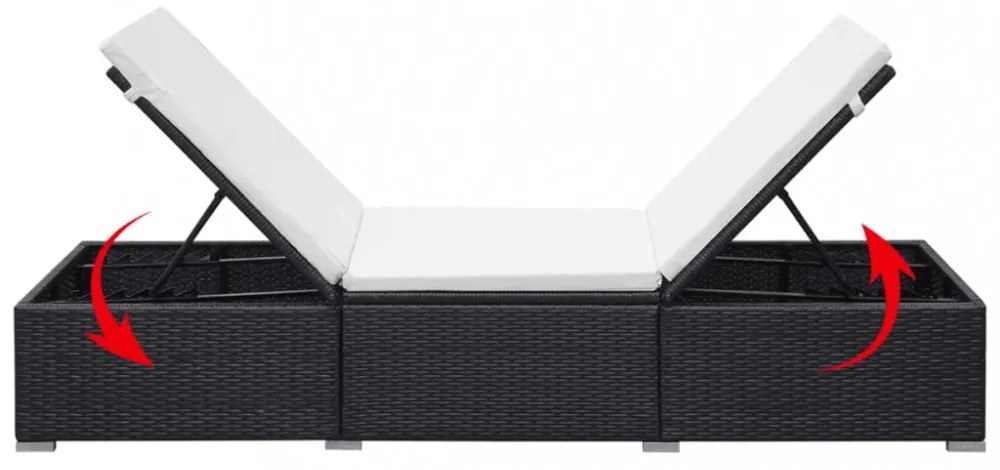 2 db fekete polyrattan napozóágy párnával